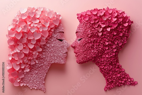Two faces formed with pink hearts, representing love and mutual affection