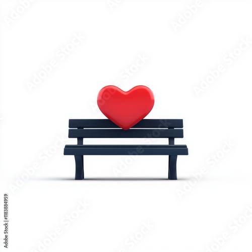 bench with a heart-shaped backrest, on isolated white background