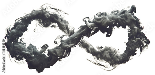 swirling infinity symbol made of ethereal grey smoke, isolated on transparency background, creating sense of mystery and endlessness