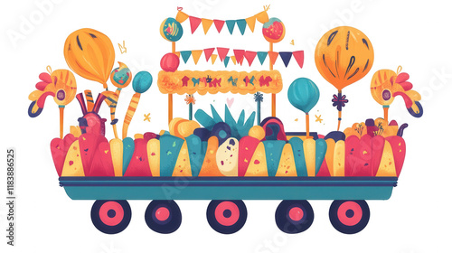 Flat vector design Carnival-themed festive parade, isolated on white, PNG file, Carnival festival photo