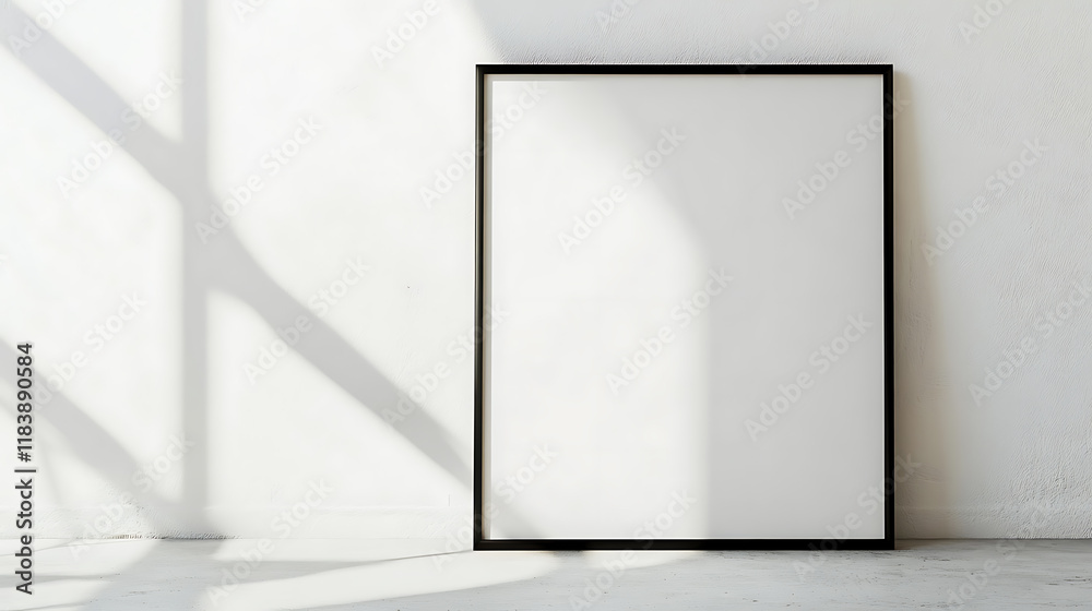 Large blank frame leaning against a white wall Large blank frame leaning against a white wall