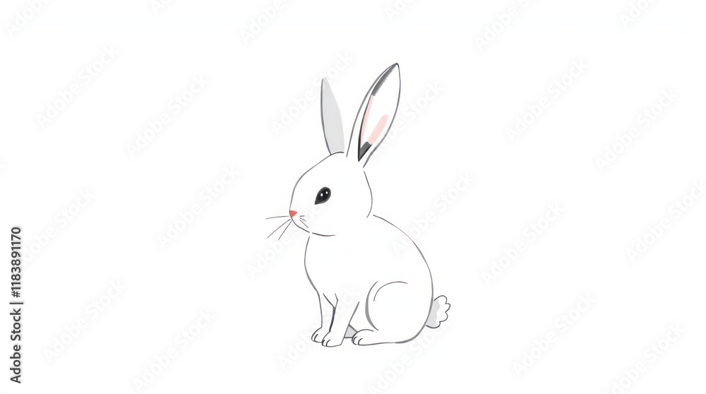 Black and White Line Art Rabbit Drawing on a White Background Black and White Line Art Rabbit Drawing on a White Background