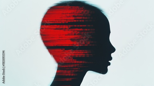 Glitch effect digital art silhouette of woman's head photo