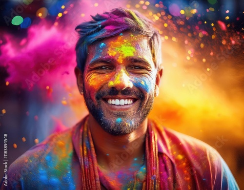 A colorful gathering where participant joyously throwing powders and celebrate Holi.