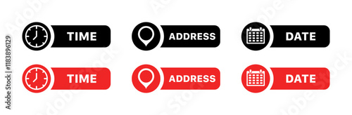 Address set icons. Silhouette and flat style. Vector icons.