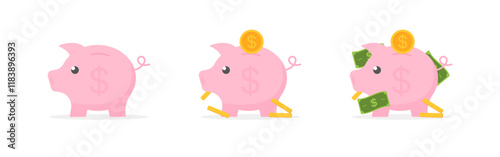 Piggy bank icons. Flat style. Vector icon.