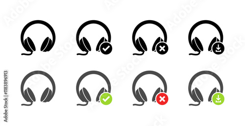 Headphones set icons. Flat and silhouette style. Vector icons.