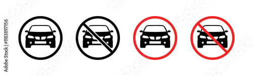 Car set icons. No car sign icons. Flat and silhouette style. Vector icons.