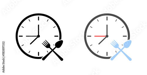 Eat time icons. Clock icons. Flat and silhouette style. Vector icons.