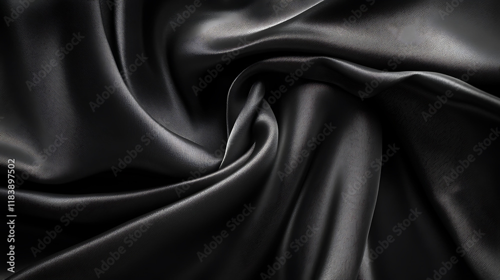 Fototapeta premium Texture, pattern, pattern, silk fabric in abstract shades of dark, silk texture, luxurious satin for abstraction, design and wallpaper, soft and blur style, smooth, black and white tones