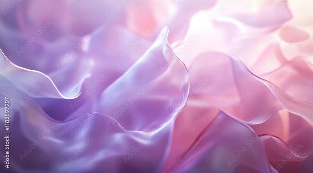 Obraz premium 3D render of abstract wavy shapes in light purple and pink colors, with soft lighting