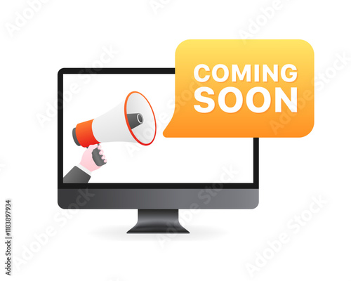 Coming soon message icon. Computer icon. Flat style. Vector icon.