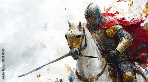 Medieval Knight on Horseback, Galloping into Battle photo