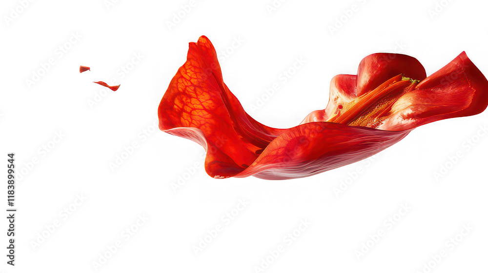 Fototapeta premium Crisp red bell pepper slice suspended in mid air with transparent background
