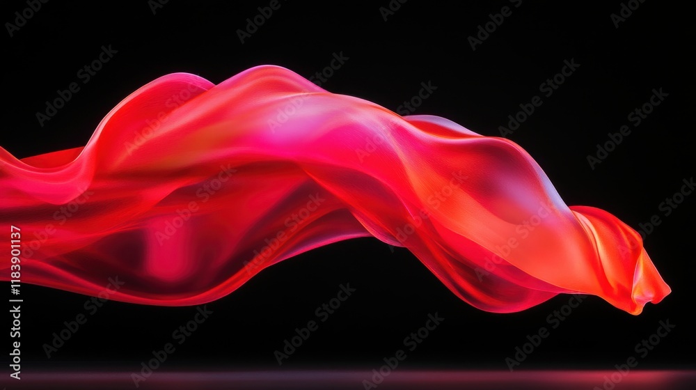 Fototapeta premium Flowing red silk fabric black background