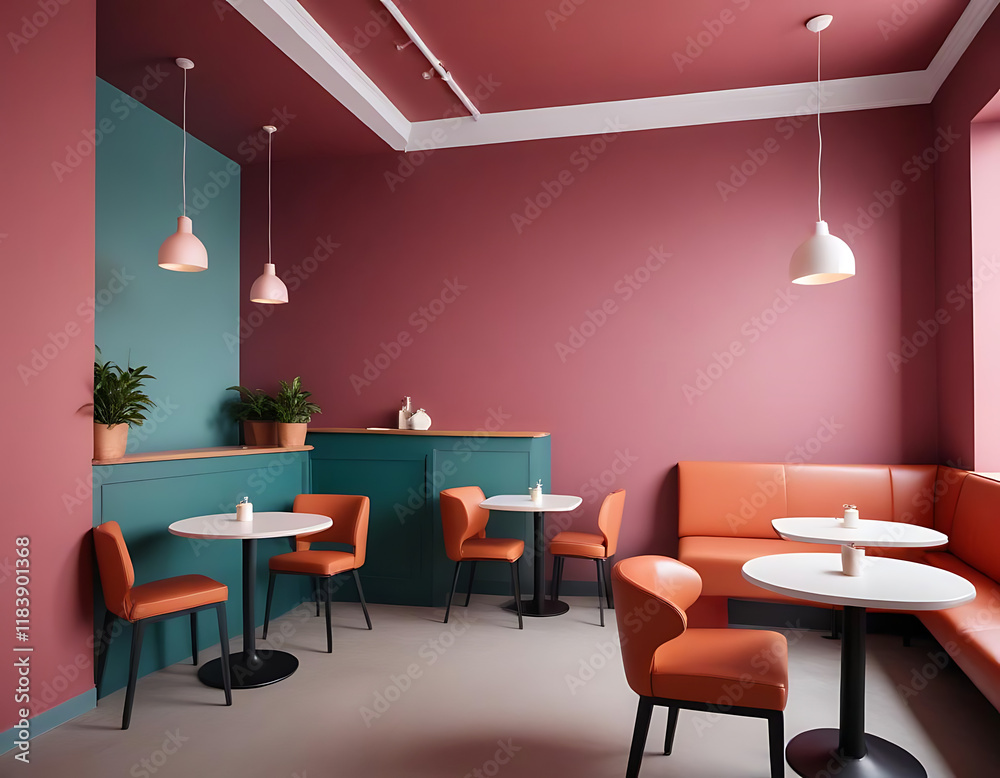 Fototapeta premium A minimalist cafe interior with modern decor.