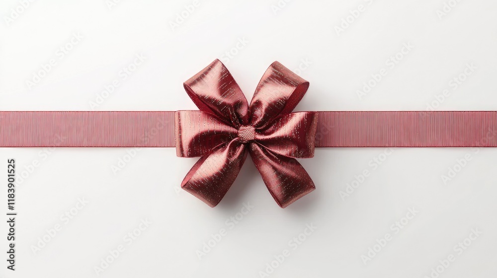 Red Gift Bow with Striped Ribbon on White Background Red Gift Bow with Striped Ribbon on White Background