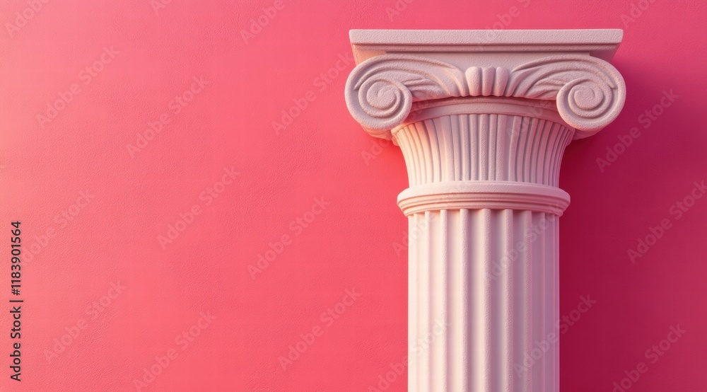 Abstract shapes with an antique Greek column, red and white colors Abstract shapes with an antique Greek column, red and white colors