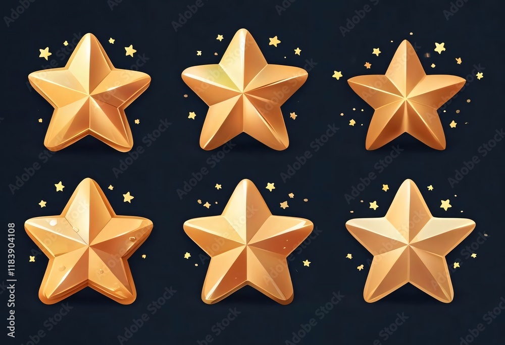 Golden stars animation, dark background, game UI. Golden stars animation, dark background, game UI.