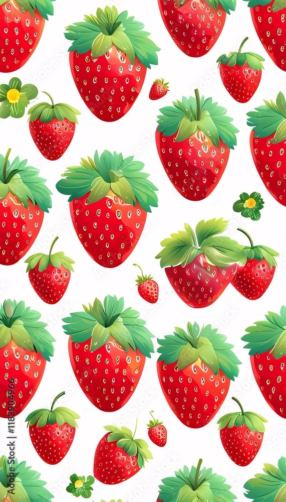 Juicy Strawberries Pattern, White Background, Food Design. Juicy Strawberries Pattern, White Background, Food Design.