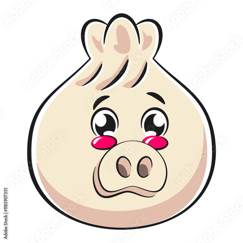 Cute dumpling vektor illustration mascot character with a big pig nose, Xiao Long Bao, Asian, Chinese food, work of hand drawn