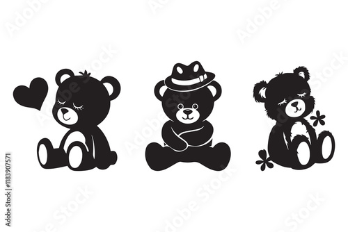 cute teddy bear silhouette and vector