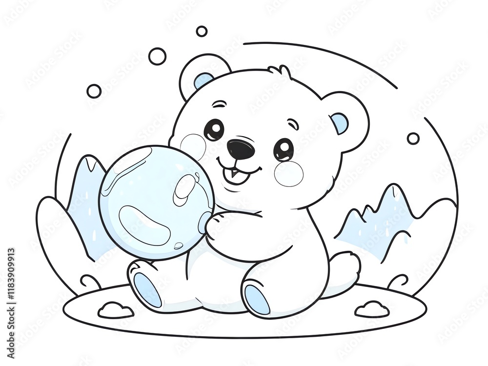Obraz premium Adorable Polar Bear Cub Playing with a Bubble in a Snowy Landscape