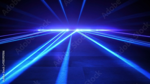 Blue ultraviolet neon glowing laser lines hi-tech background. Futuristic vector design