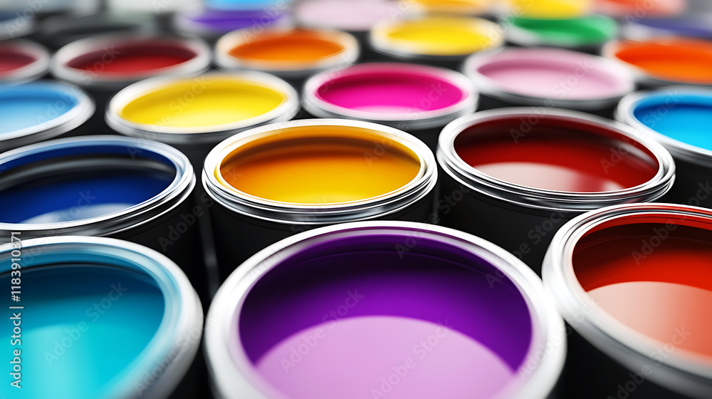 Cans of paint of different colors background Cans of paint of different colors background