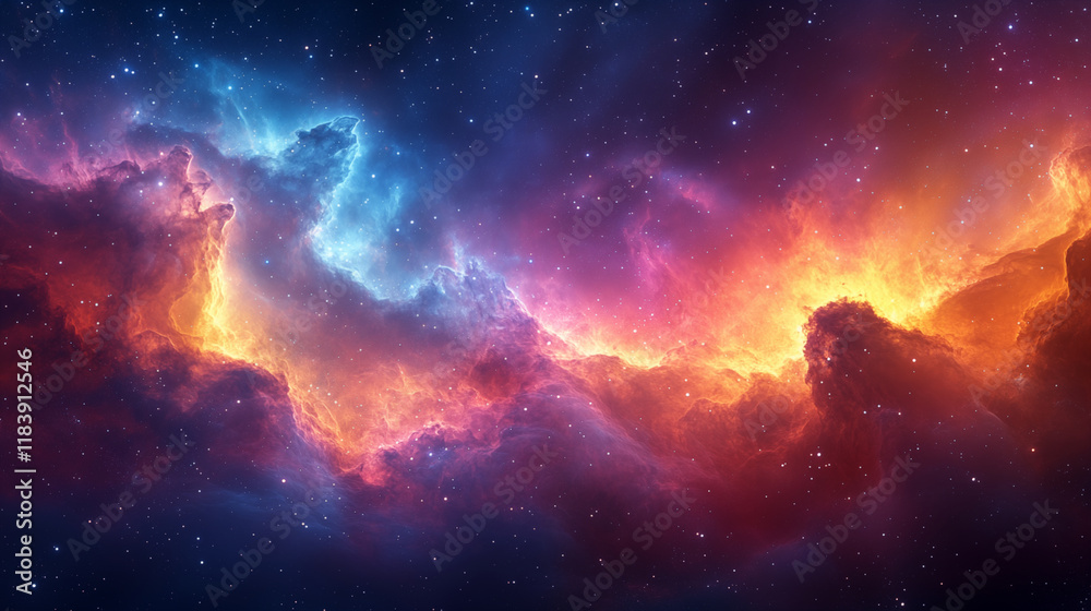 Fototapeta premium Cosmic nebula spreading across starry space, celestial exploration concept with vibrant colors