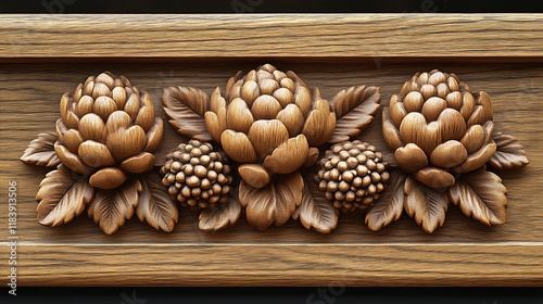 Intricate Wooden Carving Of Flowers And Berries