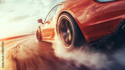 Drifting car wheels, sports car racing on the race track