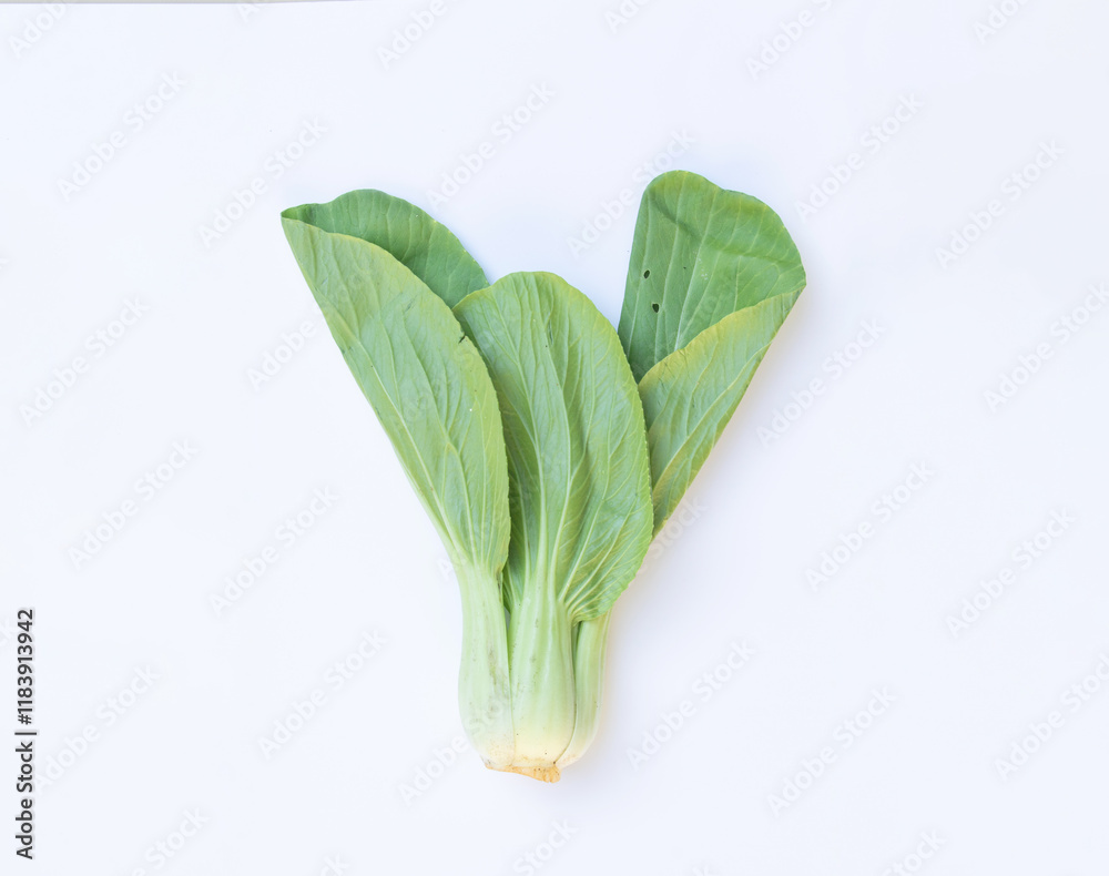 Minimalist arrangement of pak choy leaves on a clean white surface, ideal for food photography.
Minimalist arrangement of pak choy leaves on a clean white surface, ideal for food photography.