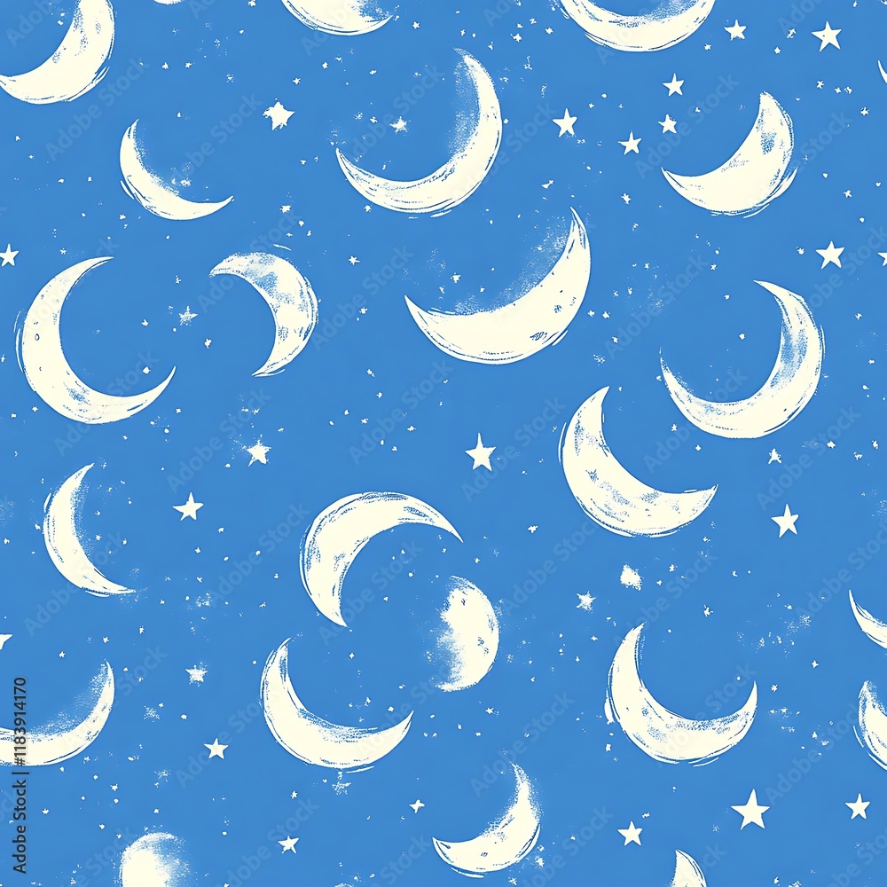 Crescent Moons and Stars Night Sky Pattern Crescent Moons and Stars Night Sky Pattern