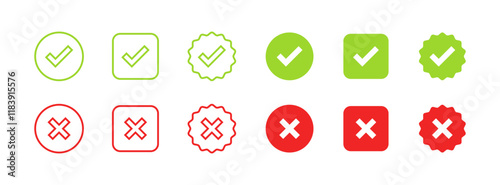 Correct and no correct sign set icons. Flat style. Vector icons.