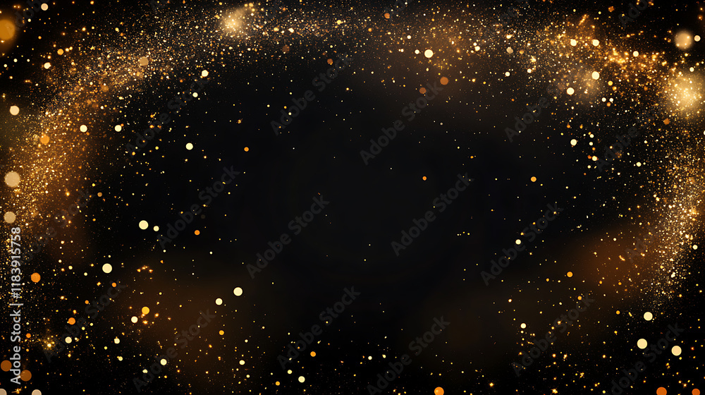Fototapeta premium Golden sparkler border on black background