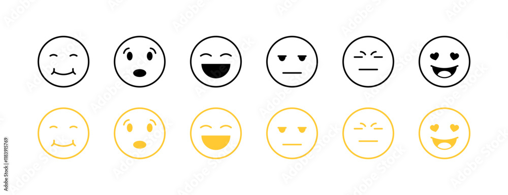 Mood level emoji set icons. Linear and flat style. Vector icons. Mood level emoji set icons. Linear and flat style. Vector icons.