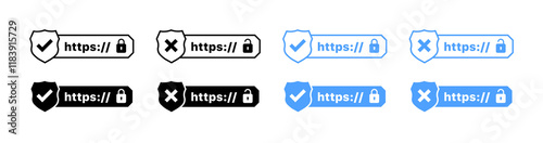 Website address set icons. Protected address icons. Flat and silhouette style. Vector icons.