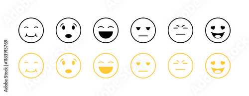 Mood level emoji set icons. Linear and flat style. Vector icons.