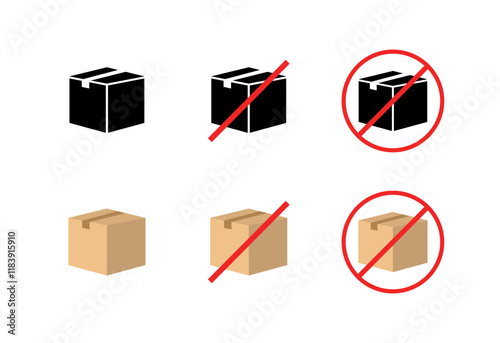 Box icons. No unpacking sign icons. Flat and silhouette style. Vector icons.