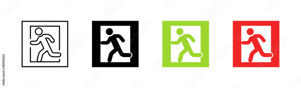 Exit sign set icons. Linear, silhouette and flat style. Vector icons. Exit sign set icons. Linear, silhouette and flat style. Vector icons.