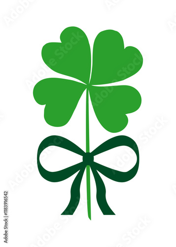 Día de San Patricio. Logo con silueta de trébol de cuatro hojas con lazo de cinta para tarjetas y felicitaciones