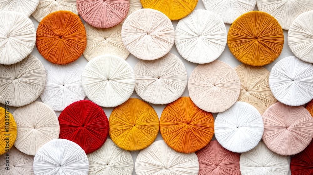 Naklejka premium Colorful Circular Yarn Wall Art Handmade Textile Texture Background Boho Decor