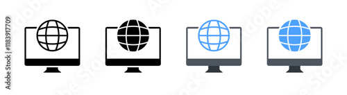 Internet sign set icons. Laptop icons. Linear, silhouette and flat style. Vector icons.