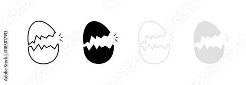 Broken egg set icons. Linear, silhouette and flat style. Vector icons.