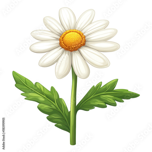 Simple daisy flower, white petals, yellow center, minimalistic design, clean white background, ideal for digital use and graphic design