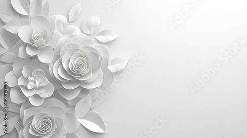 Elegant White Paper Flowers and Leaves Design