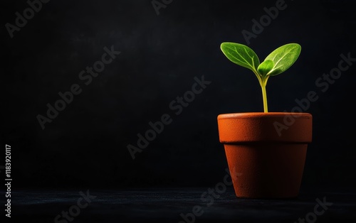 A green sprout growing in a small pot, representing growth and new beginnings photo