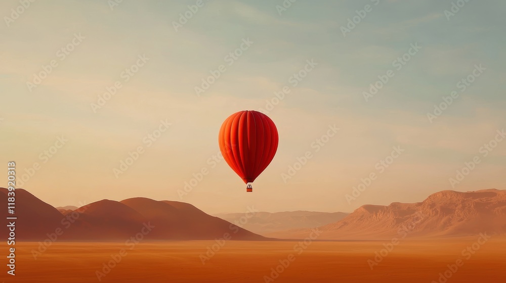 A hot air balloon floating above a desert landscape, emphasizing travel and adventure A hot air balloon floating above a desert landscape, emphasizing travel and adventure