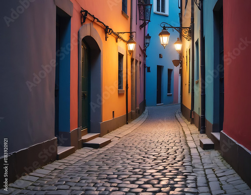 A narrow cobblestone alley in an old town. photo